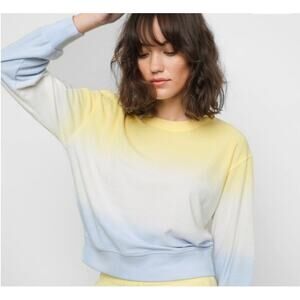 Rails Ramona Sky Blue Dip Dye Terry Cloth Pullover Small Butter Yellow